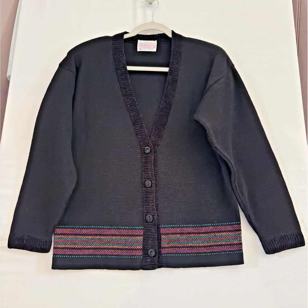 Pendleton Womens Black Wool Knit Cardigan Sweater‎ Vintage Preppy Medium Petite